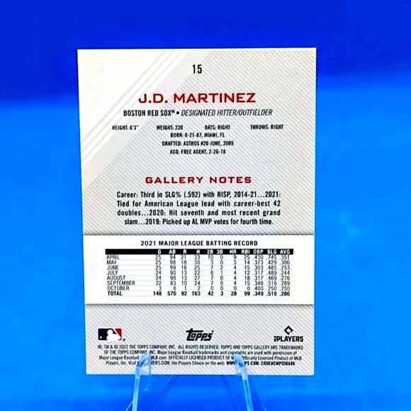 2022 Topps Gallery - J.D. Martinez #15 - Picture 4 of 5